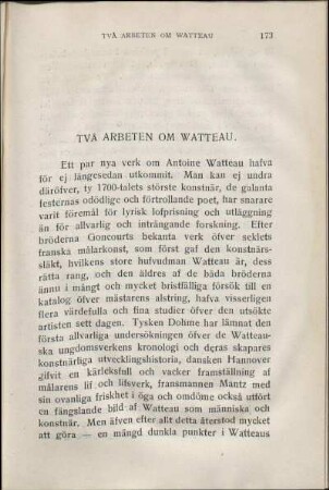 Två Arbeten Om Watteau.