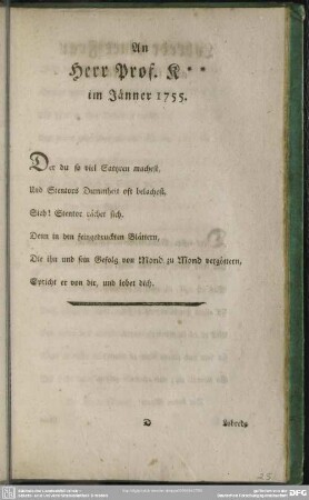 An Herr Prof. K * * im Jänner 1755
