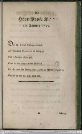 An Herr Prof. K * * im Jänner 1755