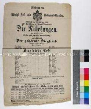Programm des Königlichen Hof- und Nationaltheaters München für die Aufführung der "Nibelungen" am 28. Februar 1872