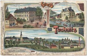 Döbeln-Technitz. Ortsansichten, kolorierte Ansichtskarte