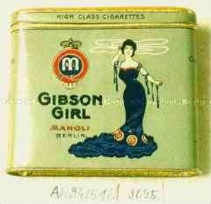 Blechdose für 20 Stück "HIGH CLASS CIGARETTES GIBSON GIRL MANOLI. BERLIN."