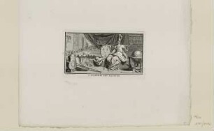 L'Academie des sciences, aus: "Allegorien der Wissenschaft", erschienen in: Fontenelle, "Oeuvres diverses", Den Haag 1728–1729