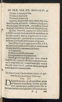 De diaconarum Cardinalium origine, et ipsorum duodecim antiquis Diaconiis. Cap. III.