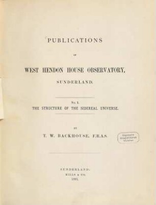 Publications of West Hendon House Observatory, Sunderland, 1