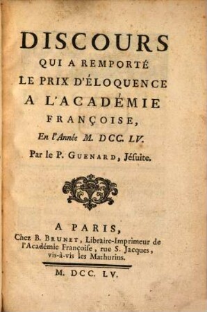 Discours qui a remporté le prix d'éloquence à l'Academie française