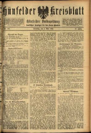 Ausgabe vom Dienstag, den 02. Mai 1922.