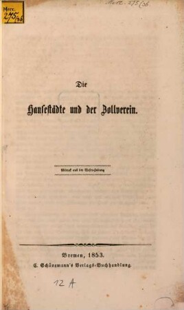 Die Hansestädte und der Zollverein