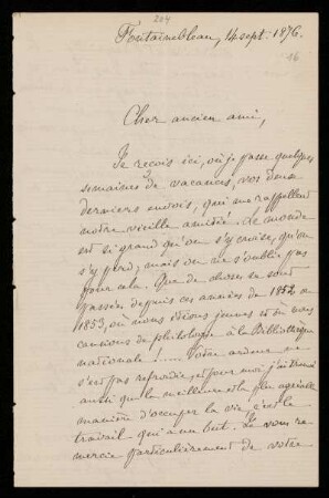 Nr. 16: Brief von Ernest Renan an Paul de Lagarde, Fontainebleau, 14.9.1876