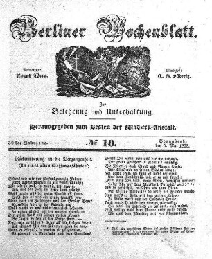 No. 18, Sonnabend, den 5. Mai 1838.