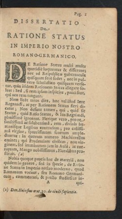 Dissertatio De Ratione Status In Imperio Nostro Romano-Germanico.