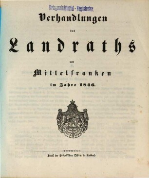 Verhandlungen des Landrathes von Mittelfranken. 1846