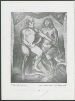 Cortes and Malintzi. The indian race under their feet.