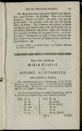 Des ersten Abschnitts Erstes Kapitel vom Nomine Substantivo.
