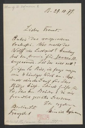 Brief an Unbekannt : 29.10.1877