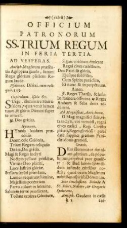 Officium Patronorum SS. Trium Regum In Feria Tertia
