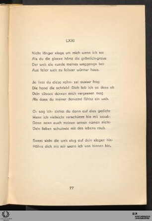 LXXI: Nicht länger klage um mich wenn ich tot