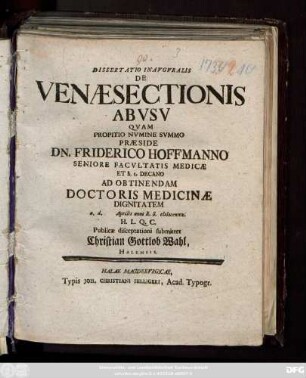 Dissertatio Inavgvralis De Venæsectionis Abvsv