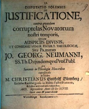 Disp. sol. de iustificatione, contra quasdam corruptelas novatorum nostri temporis