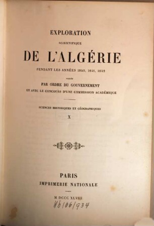 Exploration Scientifique De L'Algérie Pendant Les Années 1840, 1841, 1842. 10
