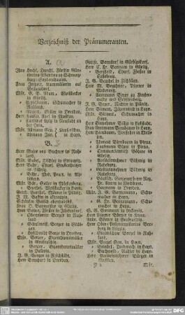 Verzeichniß der Pränumeranten