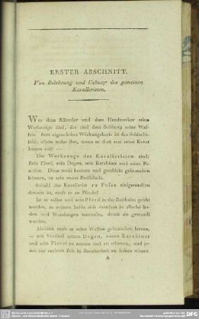 Erster Abschnitt. Von Belehrung und Uebung des gemeinen Kavalleristen