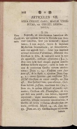 Articulus VII. Vera Christi Caro, Mariæ Virginitas, et Christi Genealogia.