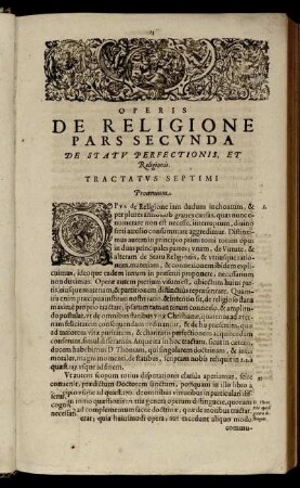 Operis De Religione Pars Secunda De Statu Perfectionis, Et Religionis [...]