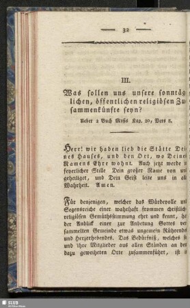 III. Was sollen uns unsere sonntäglichen, öffentlichen religiösen Zusammenkünfte seyn?