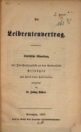 Der Leibrentenvertrag : civilistische Abhandlung
