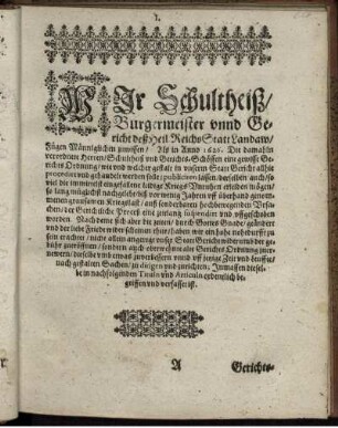 Wir Schultheiß/ Burgermeister unnd Gericht deß Heil. ReichsStatt Landaw ...