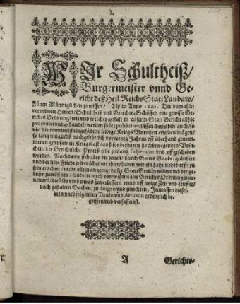Wir Schultheiß/ Burgermeister unnd Gericht deß Heil. ReichsStatt Landaw ...