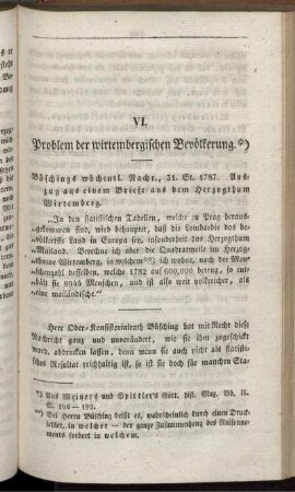 VI. Problem der wirtembergischen Bevölkerung