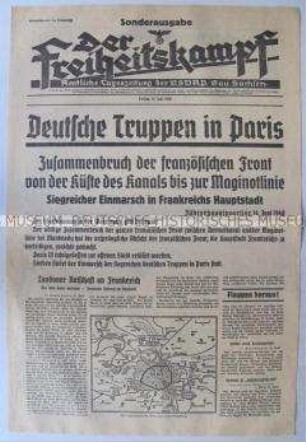 Sonderausgabe der Tageszeitung der NSDAP Sachsen "Der Freiheitskampf" zum Einmarsch der Wehrmacht in Paris