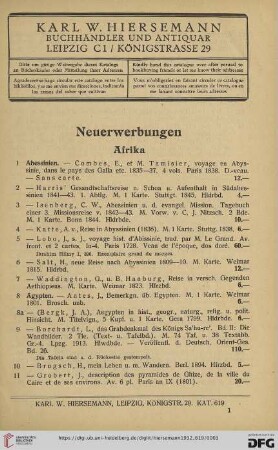 Neuerwerbungen (Nr. 1 - 1922)