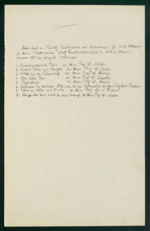 Belegungen Wintersemester 1903/1904