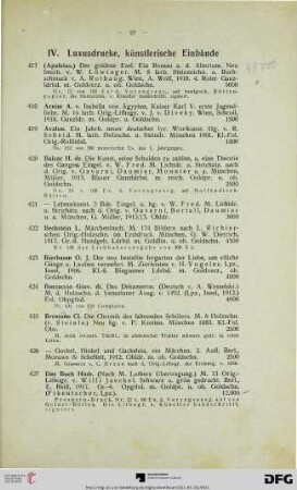 IV. Luxusdrucke, künstlerische Einbände (Nr. 417-486)