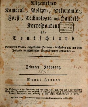 Allgemeiner Kameral-, Polizei-, Oekonomie-, Forst-, Technologie- und Handels-Korrespondent. 1815 = Bd. 10