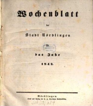 Wochenblatt der Stadt Nördlingen. 1842