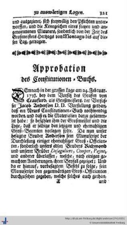 Approbation des Constitutionen-Buchs