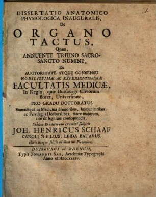 Diss. anat. physiol. inaug. de organo tactus