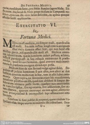 Exercitatio VI. De Fortuna Medici.