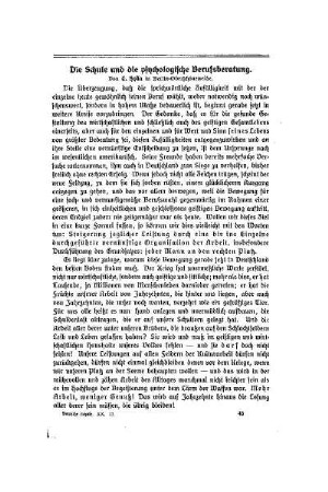 Die Schule und die psychologische Berufsberatung