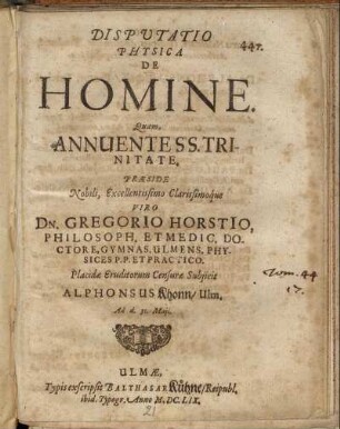 Disputatio Physica De Homine