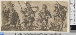 Drei Feldherren und stehender Krieger
