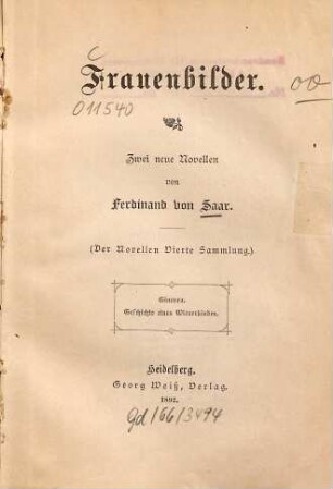 Frauenbilder : 2 neue Novellen.  Ginevra. - Geschichte eines Wienerkindes