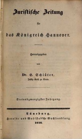 Juristische Zeitung für das Königreich Hannover. 23. 1848
