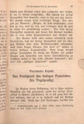 Vierzehntes Kapitel. Das Predigtamt des heiligen Franziskus. Die Vogelpredigt.
