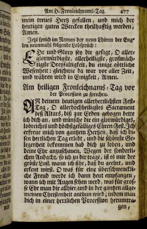 Am heiligen Fronleichnams-Tag vor der Procession zu sprechen. - Am Tag deß heiligen Laurentii.