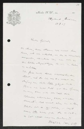 Brief von Otto Brahm an Gerhart Hauptmann